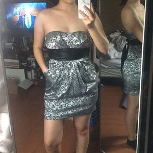 Decorative silver and black cocktail formal dress.
